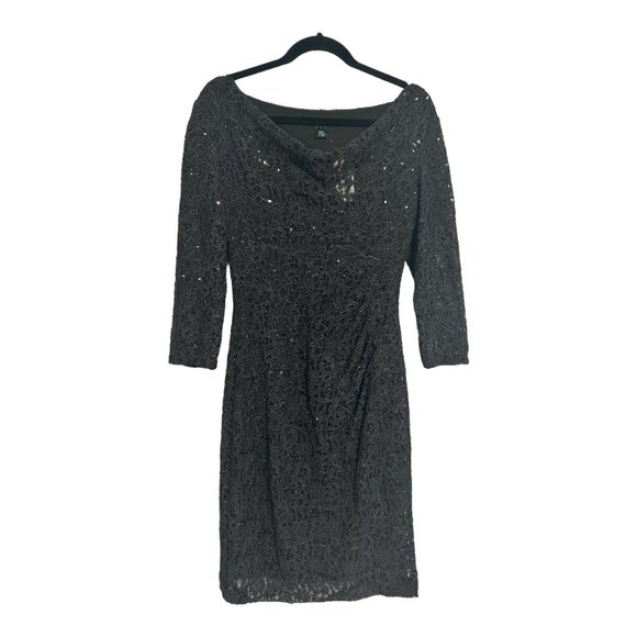 Ralph Lauren Size 8 Long Sleeve Sequin Lace Ruffle Cocktail Dress - Picture 6 of 8